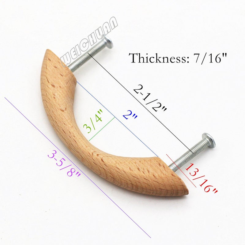 WEICHUAN 10PCS Unfinished Wood Pulls Handles - Kitchen Cabinets Furniture Dresser Wardrobe Cupboard Drawer Pulls Handles, 2.5" Hole Centers - Image 3